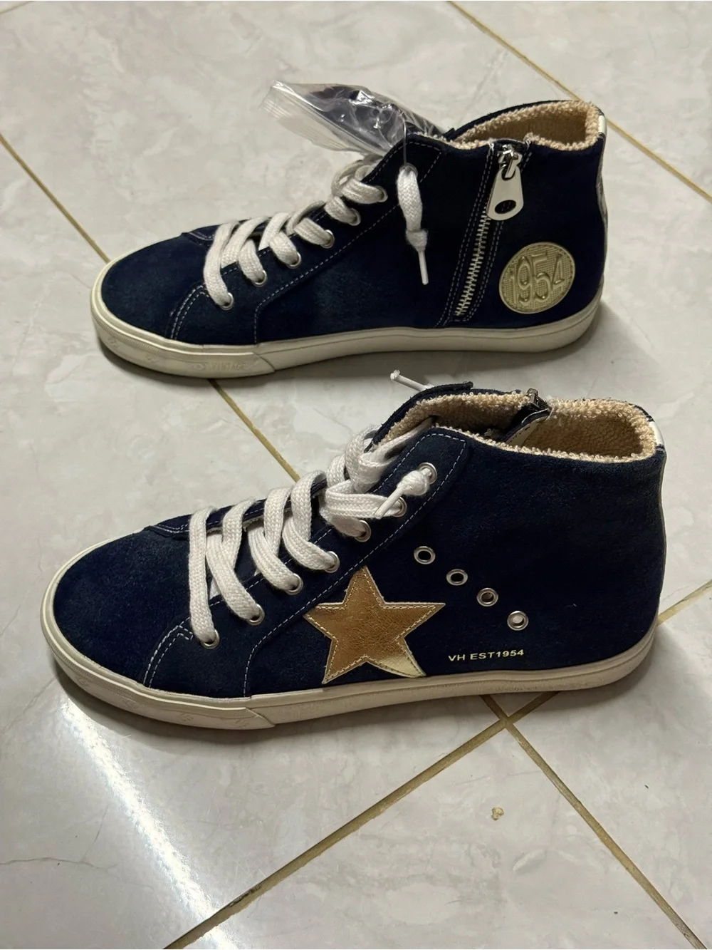 NEW Vintage Havana VH EST 1954 Navy Suede Gold Star High Top Sneakers Size 9